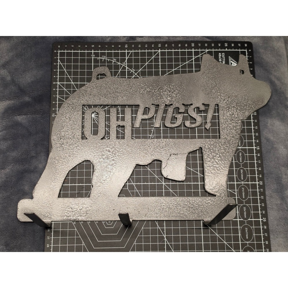Rustic Metal Pig Wall Art Rack Oh Pigs Farmhouse Decor 3 Hooks Silver Tone